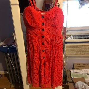 Bright coral lace dress